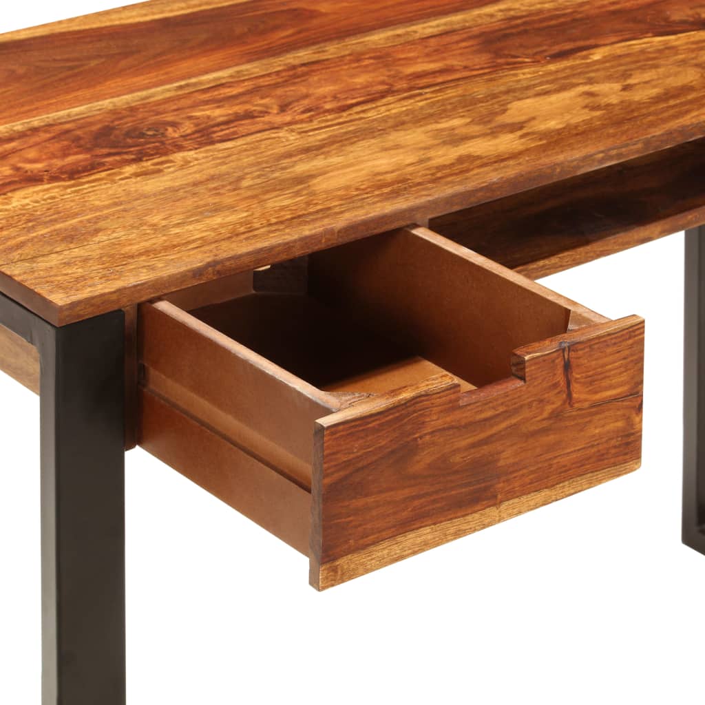 vidaXL Biurko, 110x55x78 cm, lite drewno akacjowe i stal