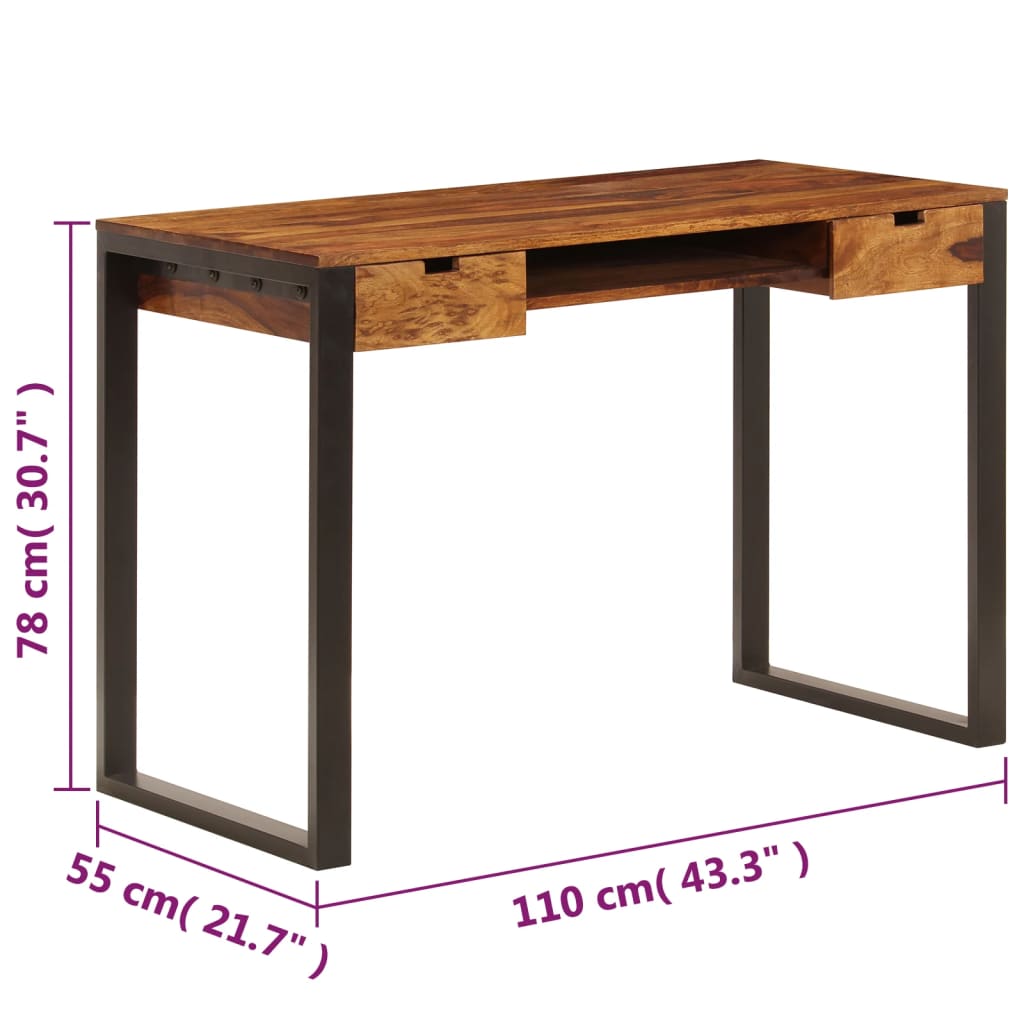 vidaXL Biurko, 110x55x78 cm, lite drewno akacjowe i stal