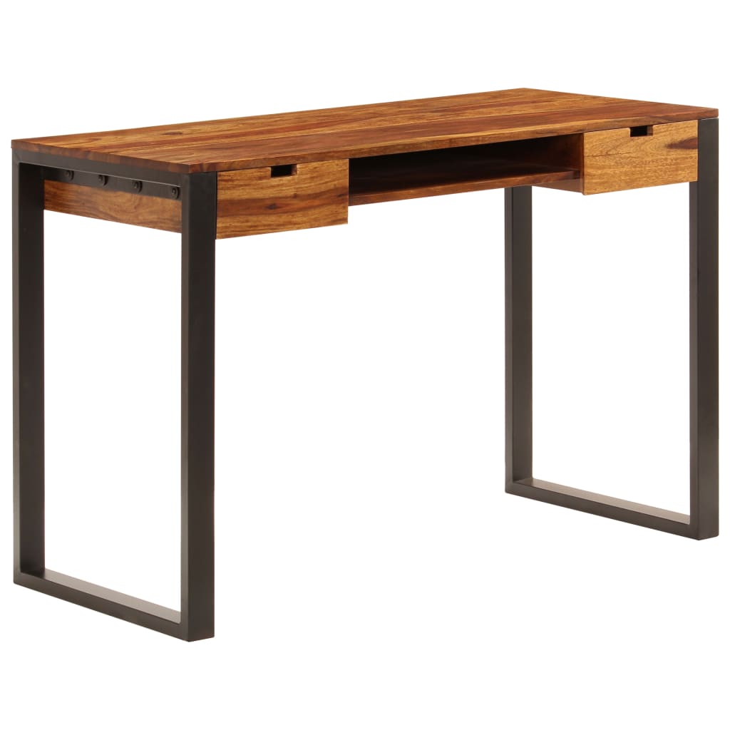 vidaXL Biurko, 110x55x78 cm, lite drewno akacjowe i stal