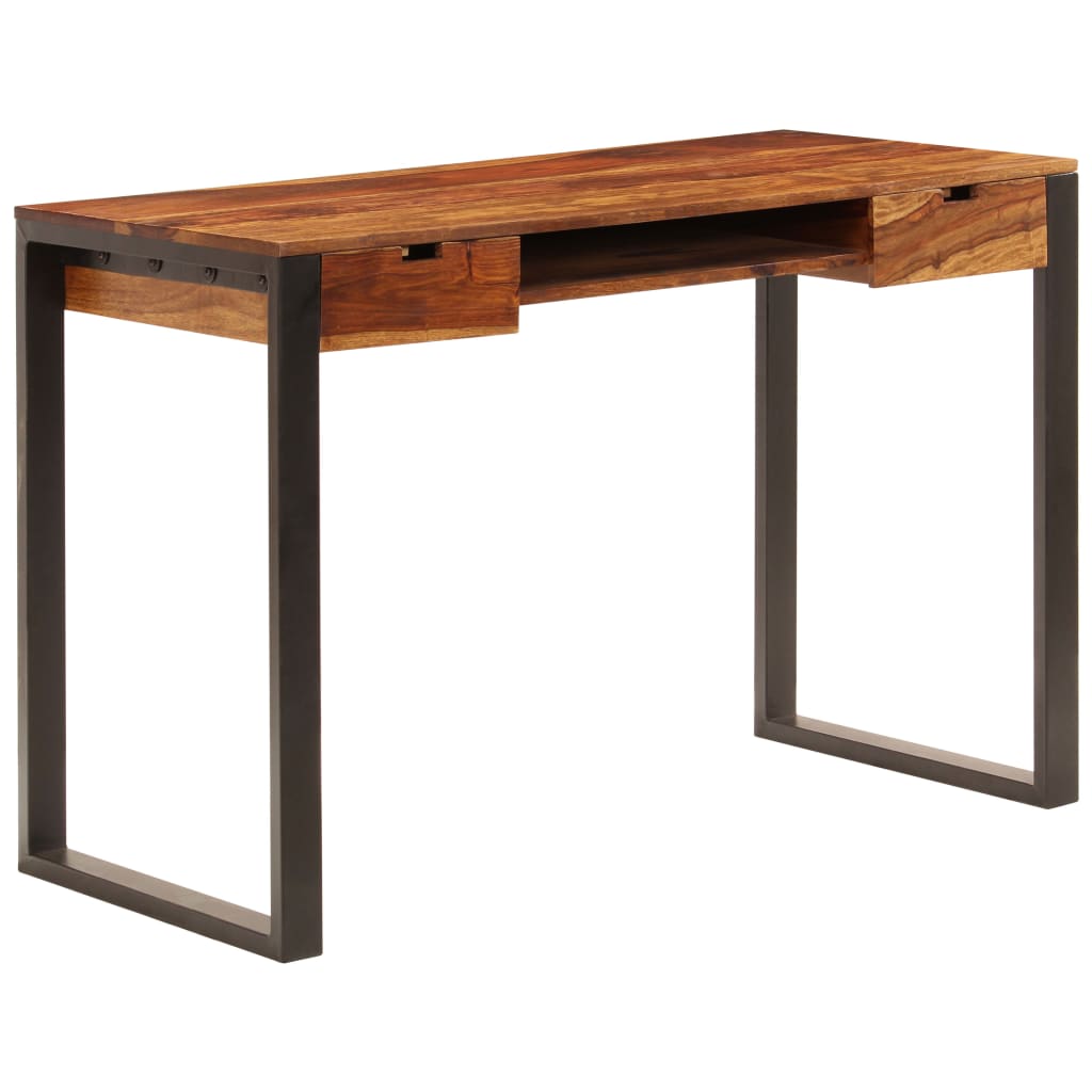 vidaXL Biurko, 110x55x78 cm, lite drewno akacjowe i stal