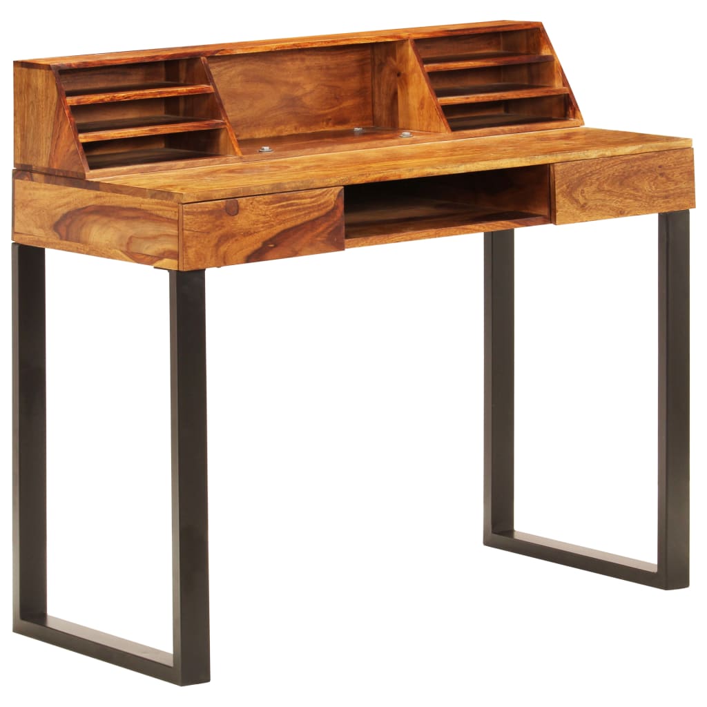 vidaXL Biurko, 110x55x94 cm, lite drewno akacjowe i stal