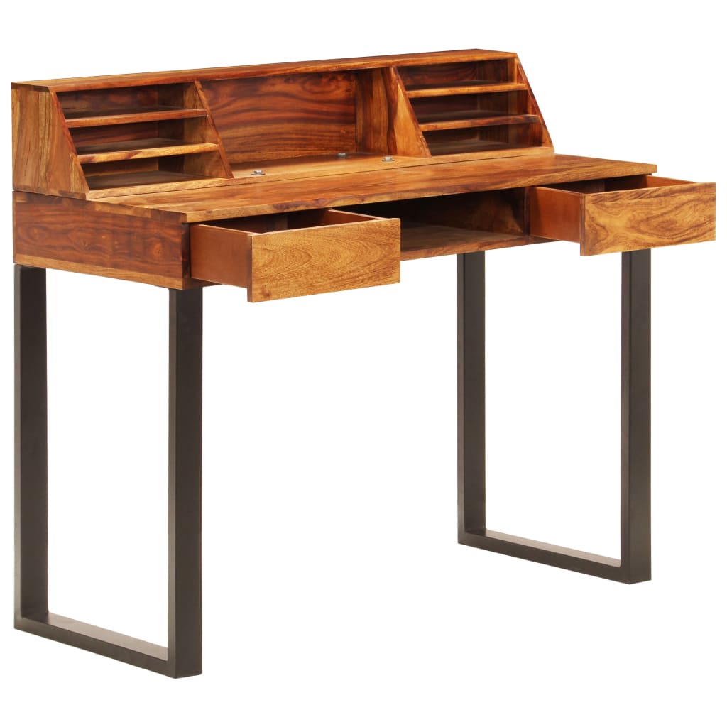 vidaXL Biurko, 110x55x94 cm, lite drewno akacjowe i stal