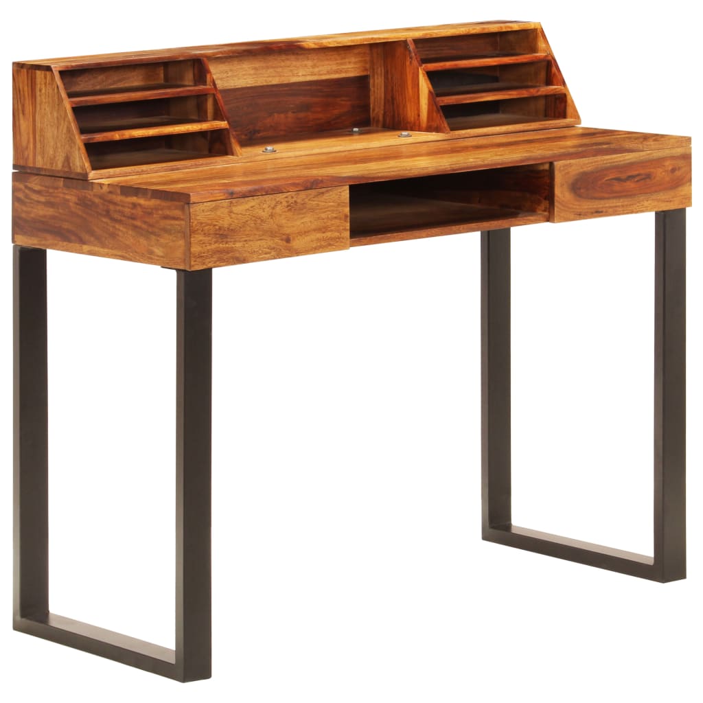 vidaXL Biurko, 110x55x94 cm, lite drewno akacjowe i stal