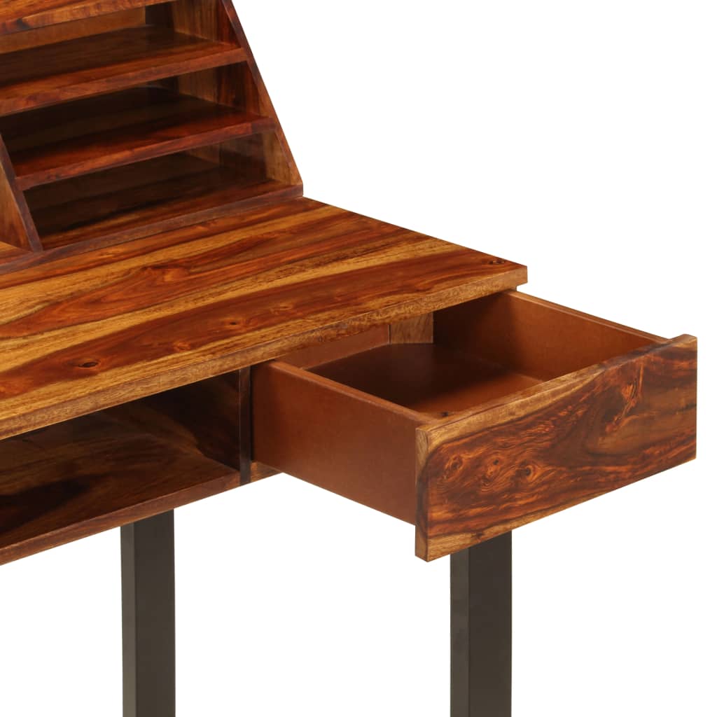 vidaXL Biurko, 110x55x94 cm, lite drewno akacjowe i stal