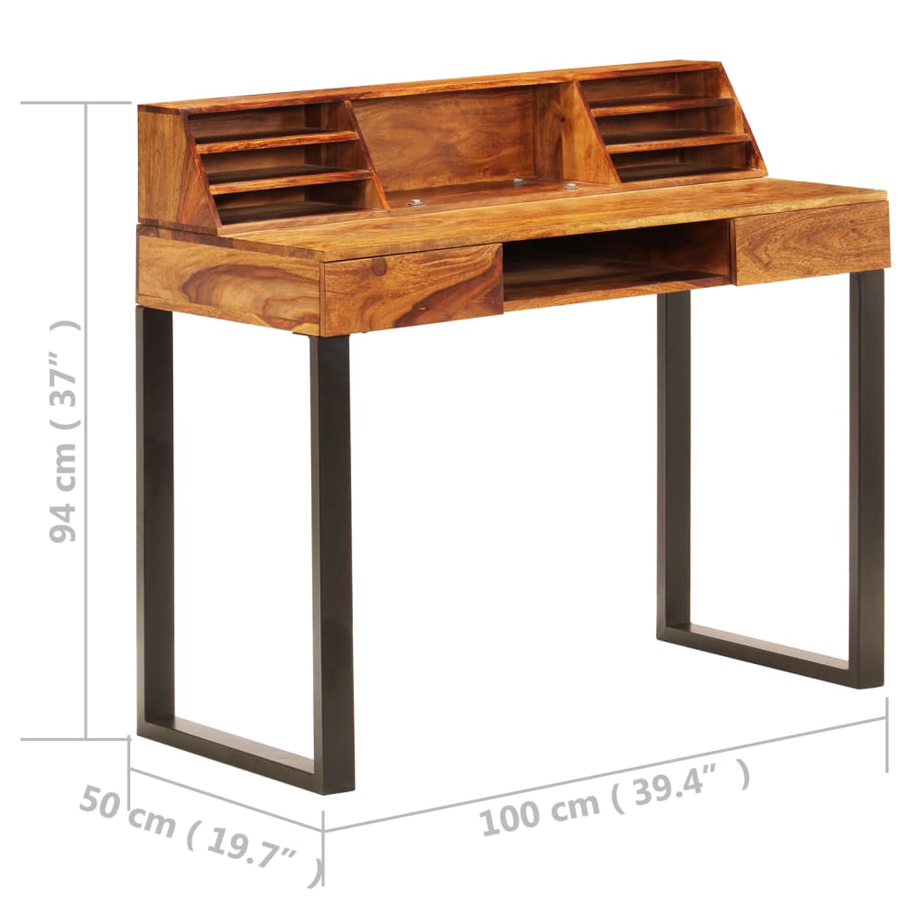 vidaXL Biurko, 110x55x94 cm, lite drewno akacjowe i stal