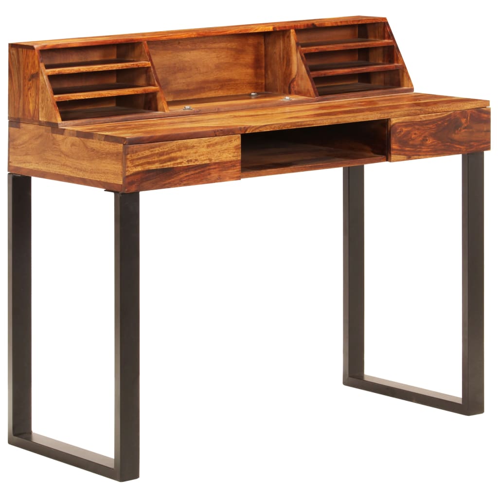 vidaXL Biurko, 110x55x94 cm, lite drewno akacjowe i stal