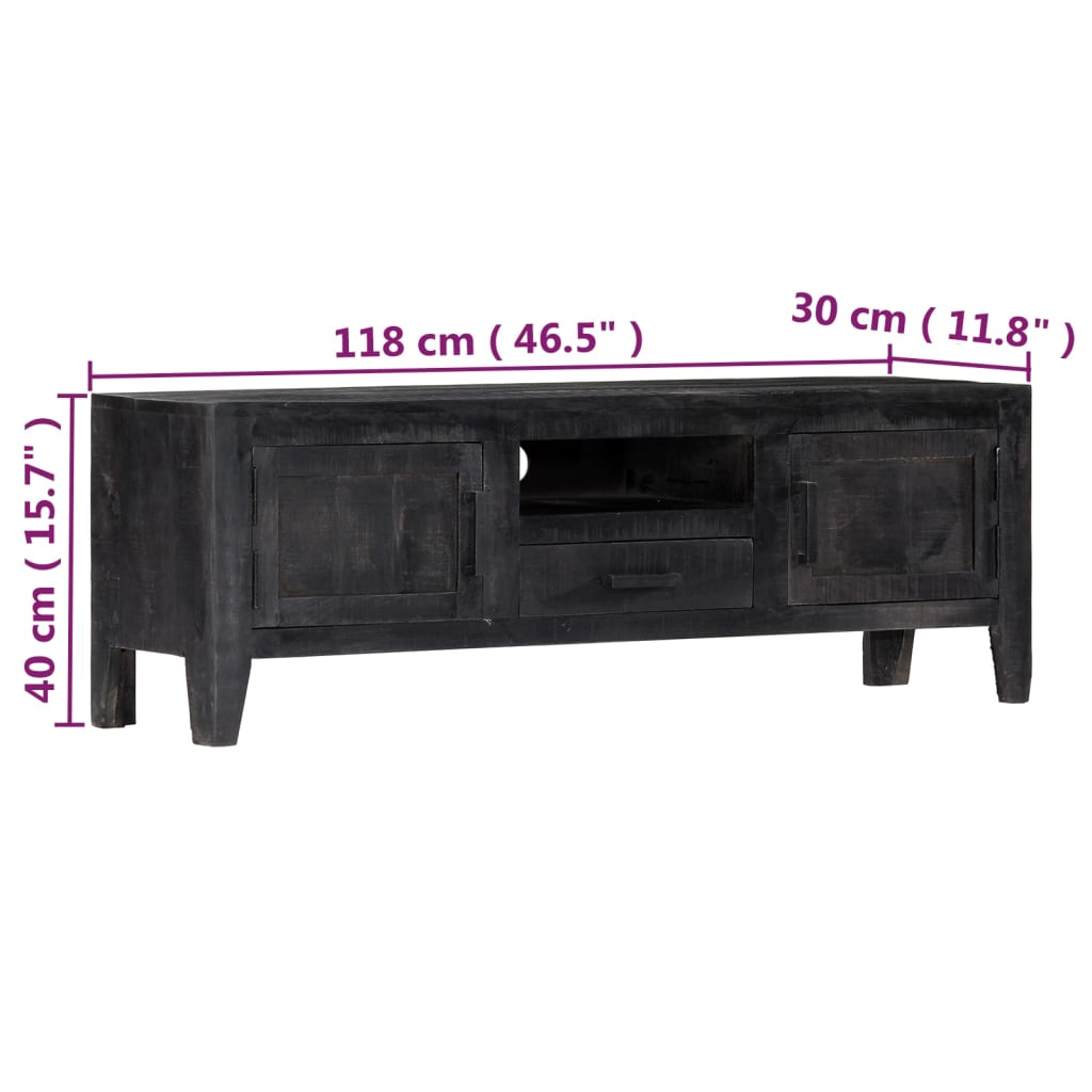 vidaXL Szafka pod TV, czarna, 118 x 30 x 40 cm, lite drewno mango