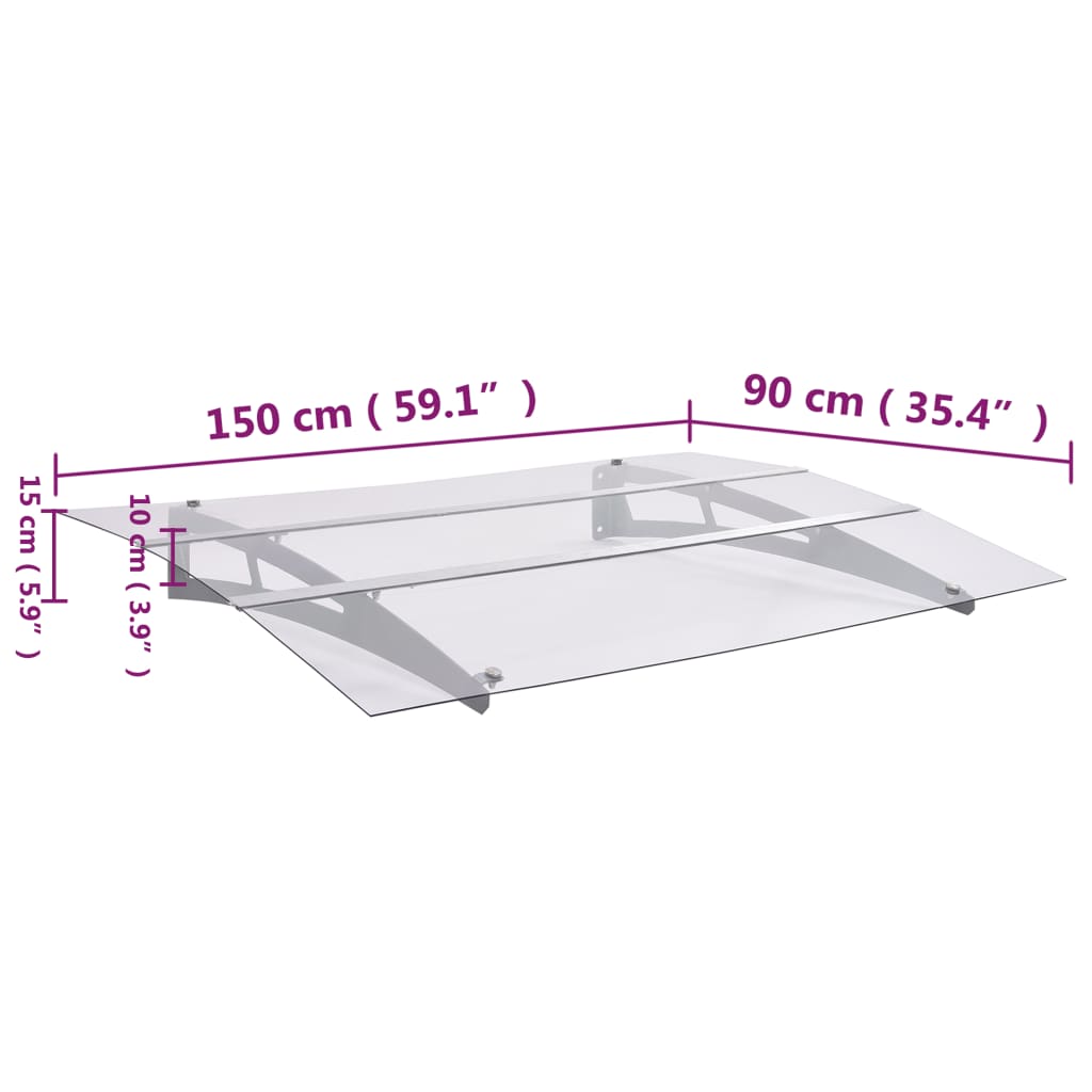 vidaXL Daszek nad drzwi Srebrny i Przezroczysty 150x90 cm PET