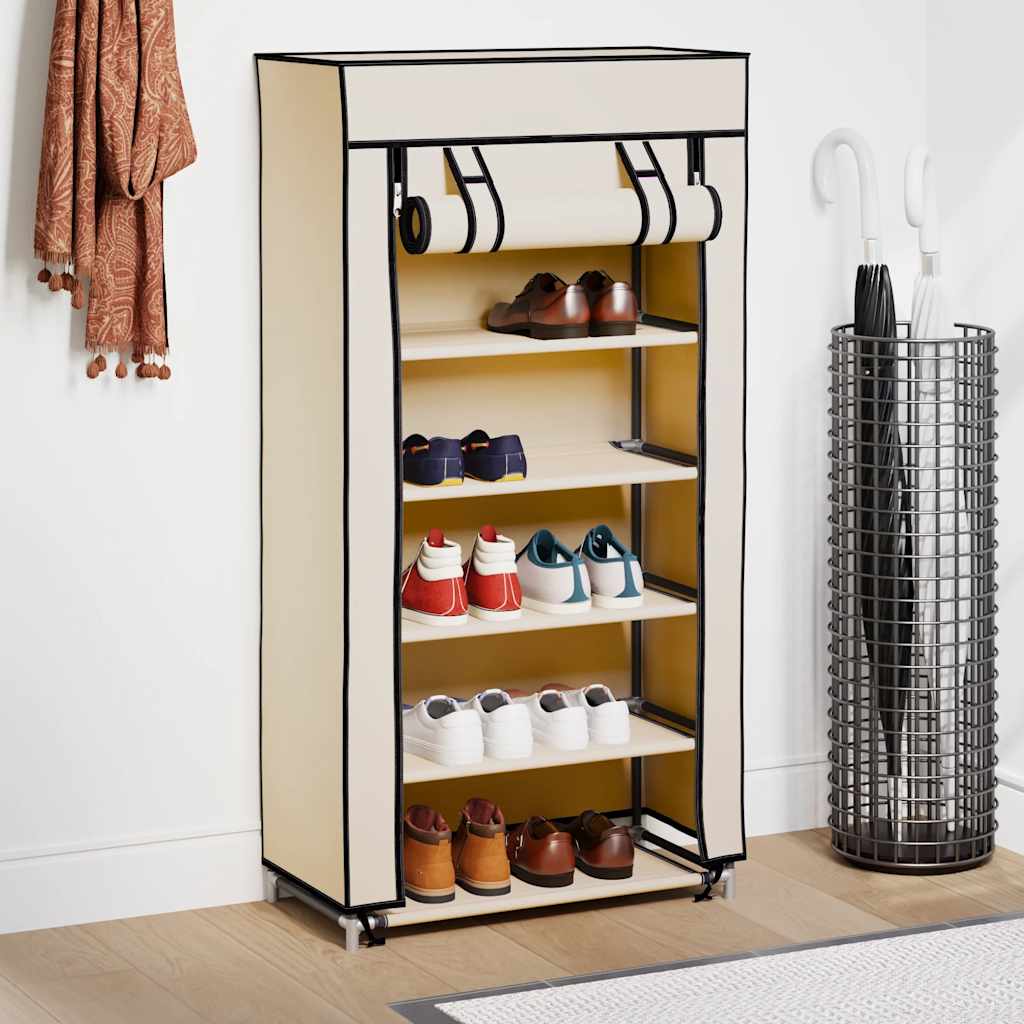 vidaXL Szafka na buty z osłoną, kremowa, 58x28x106 cm, tkanina
