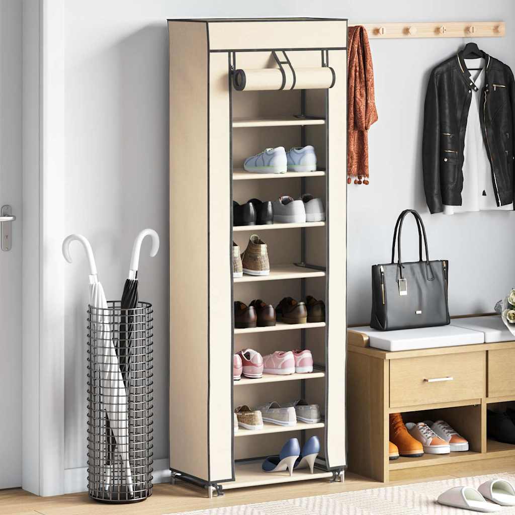 vidaXL Szafka na buty z osłoną, kremowa, 57x29x162 cm, tkanina