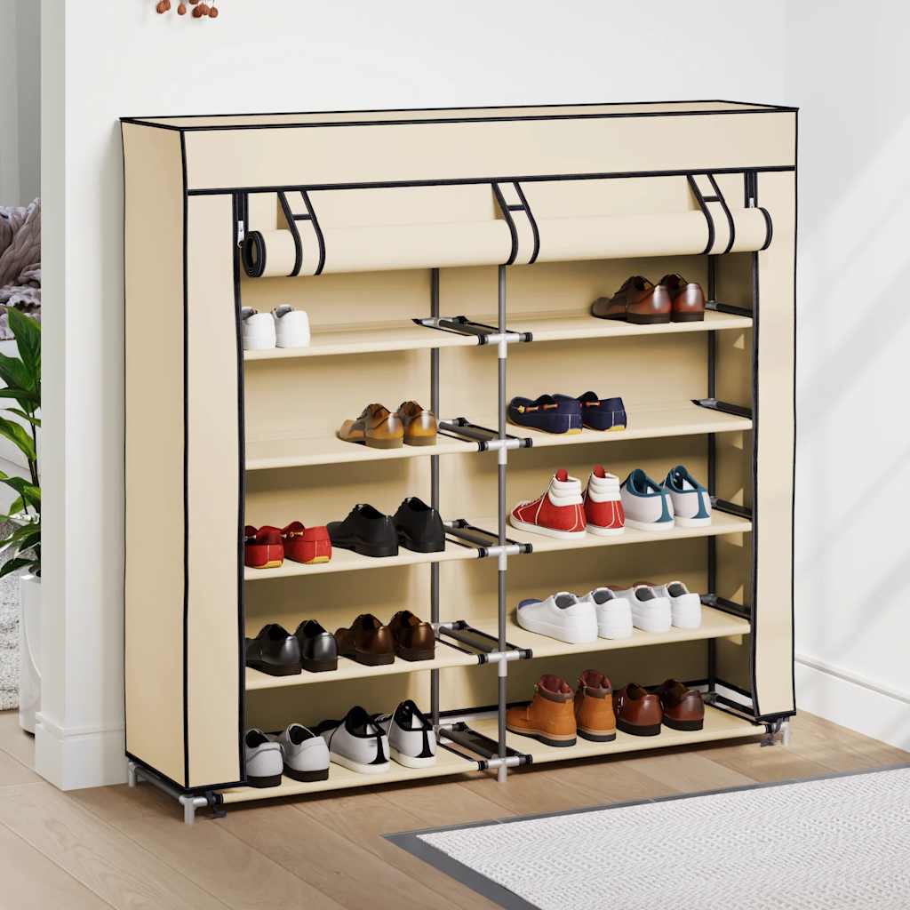 vidaXL Szafka na buty z osłoną, kremowa, 115x28x110 cm, tkanina