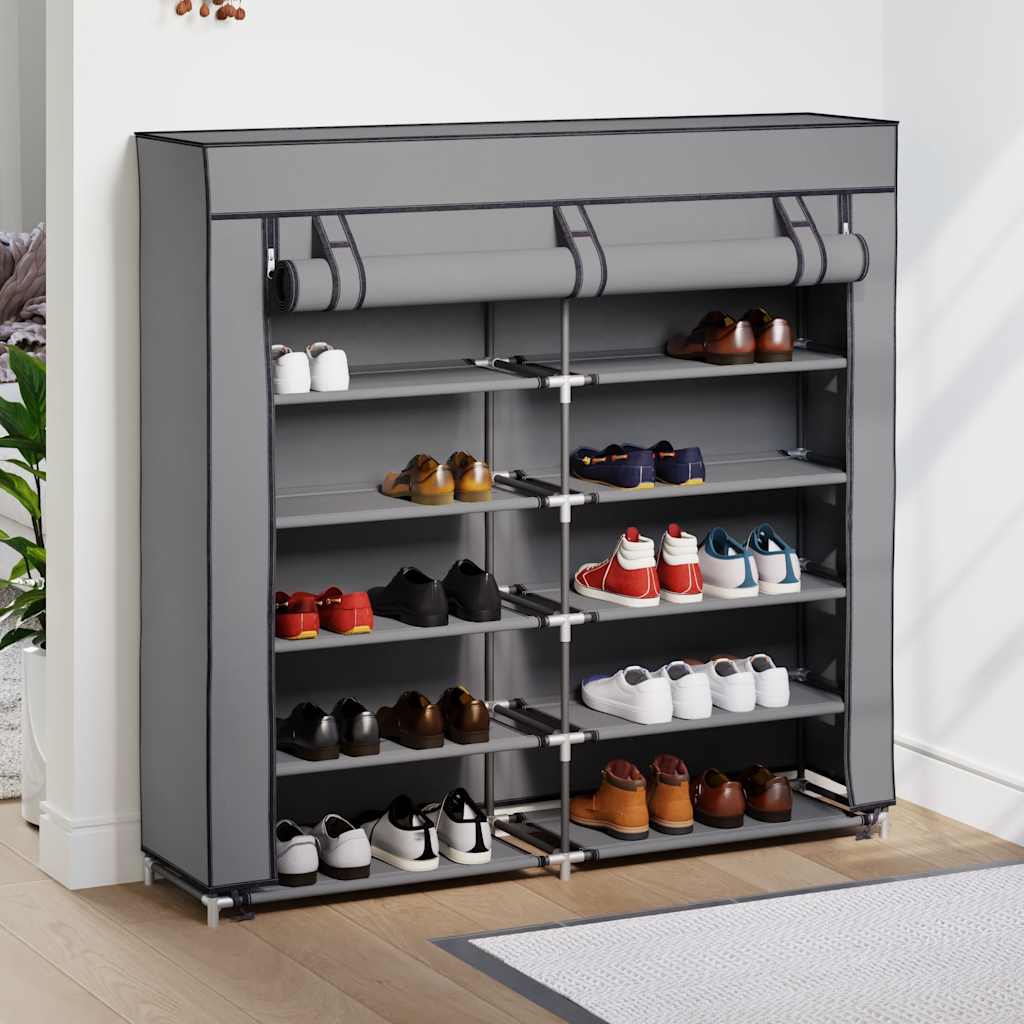 vidaXL Szafka na buty z osłoną, szara, 115x28x110 cm, tkanina