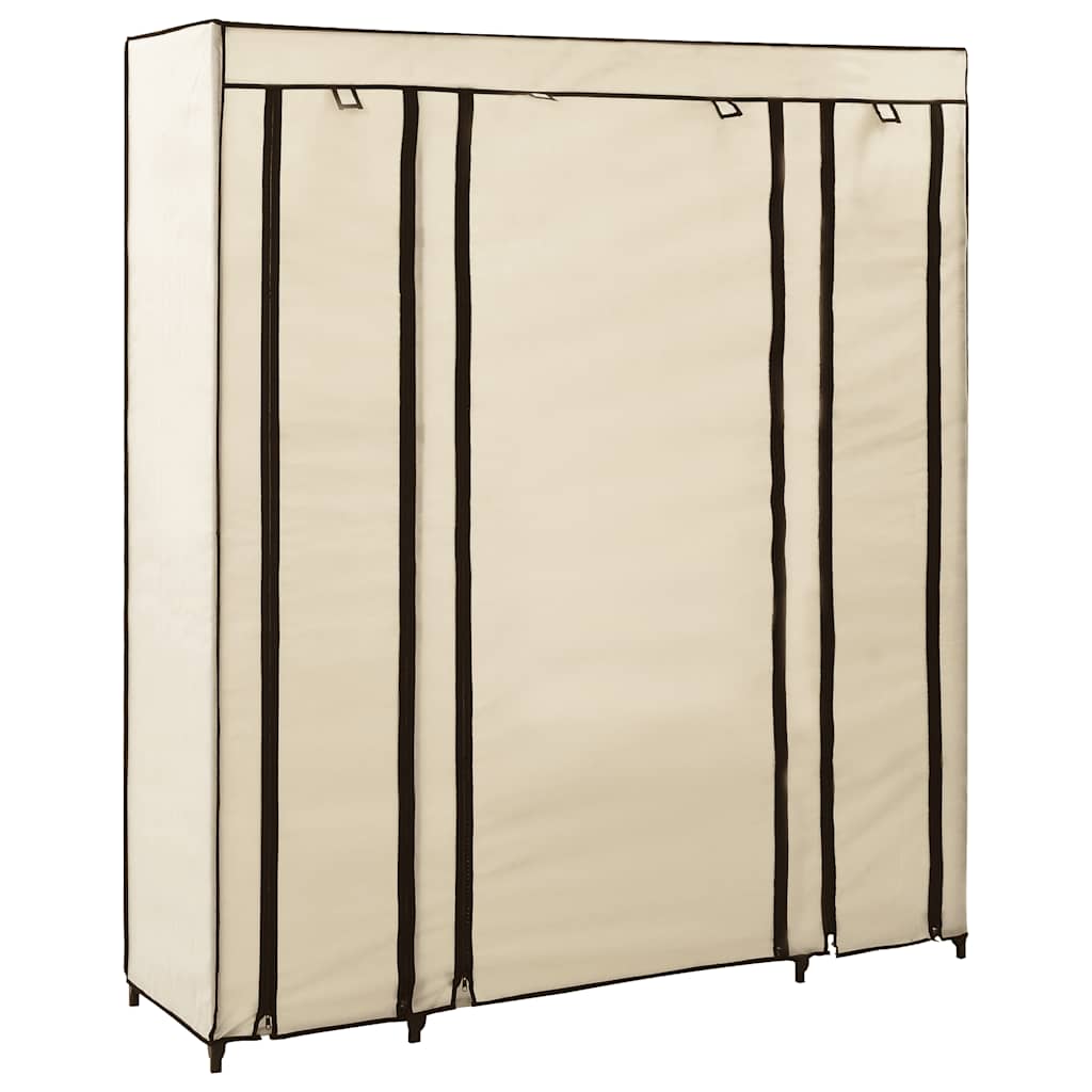 vidaXL Szafa z przegrodami i drążkami, kremowa, 150x45x176 cm, tkanina