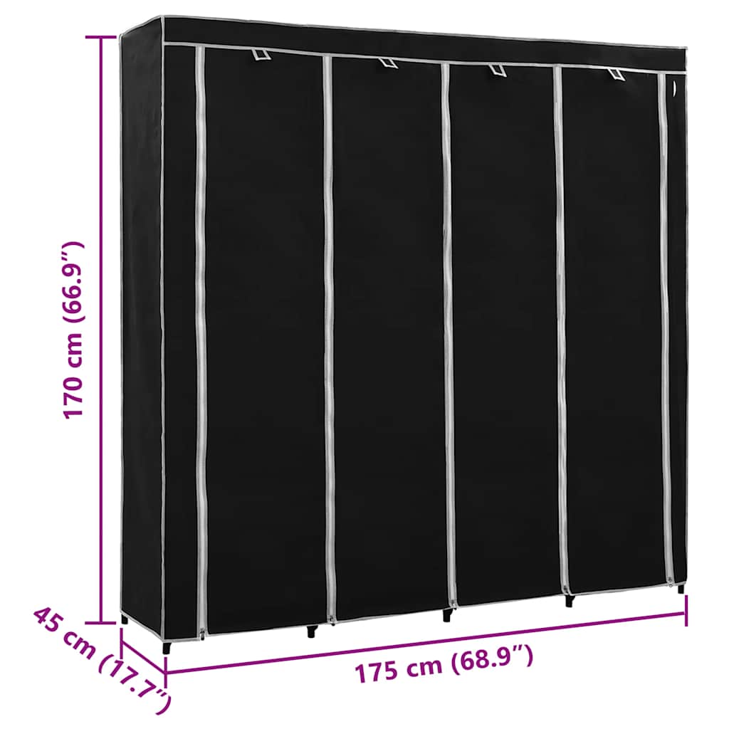 vidaXL Szafa z 4 przegrodami, czarna, 175 x 45 x 170 cm