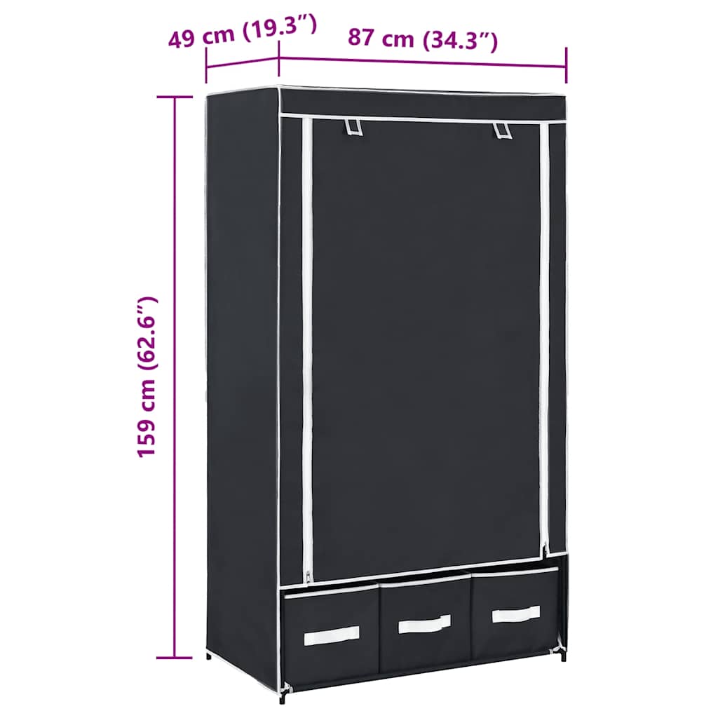 vidaXL Szafa, czarna, 87 x 49 x 159 cm, materiałowa