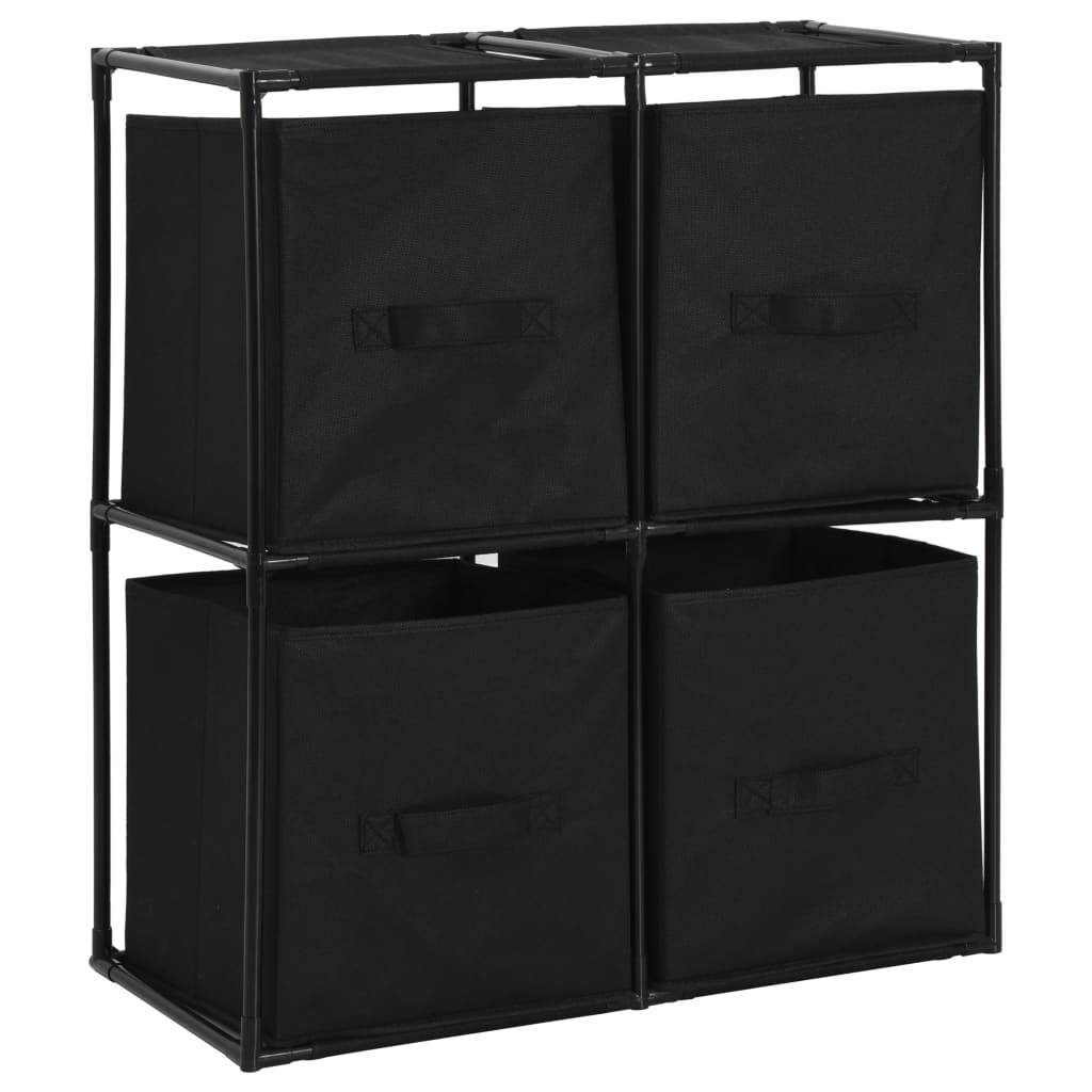 vidaXL Szafka, 4 kosze z tkaniny, czarne, 63x30x71 cm, stal