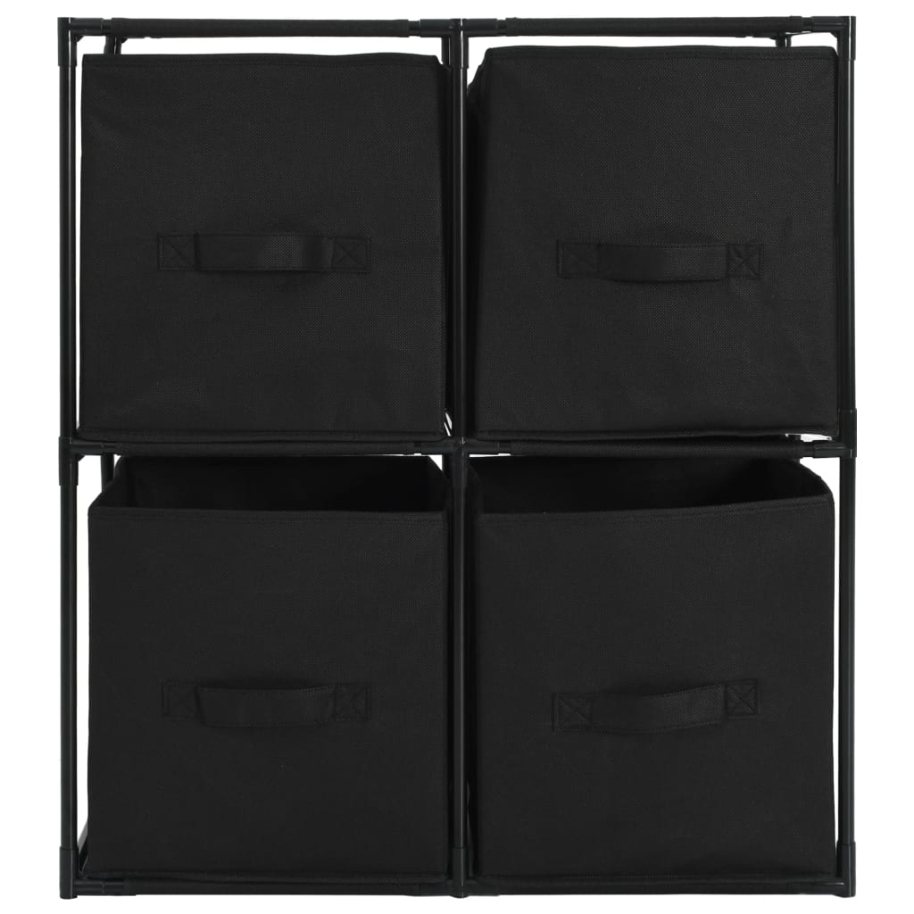 vidaXL Szafka, 4 kosze z tkaniny, czarne, 63x30x71 cm, stal