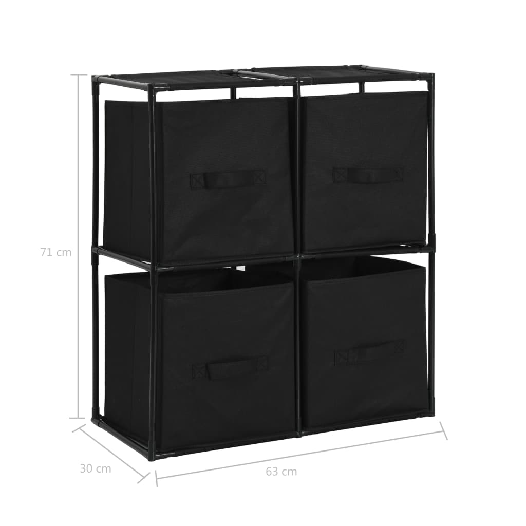 vidaXL Szafka, 4 kosze z tkaniny, czarne, 63x30x71 cm, stal