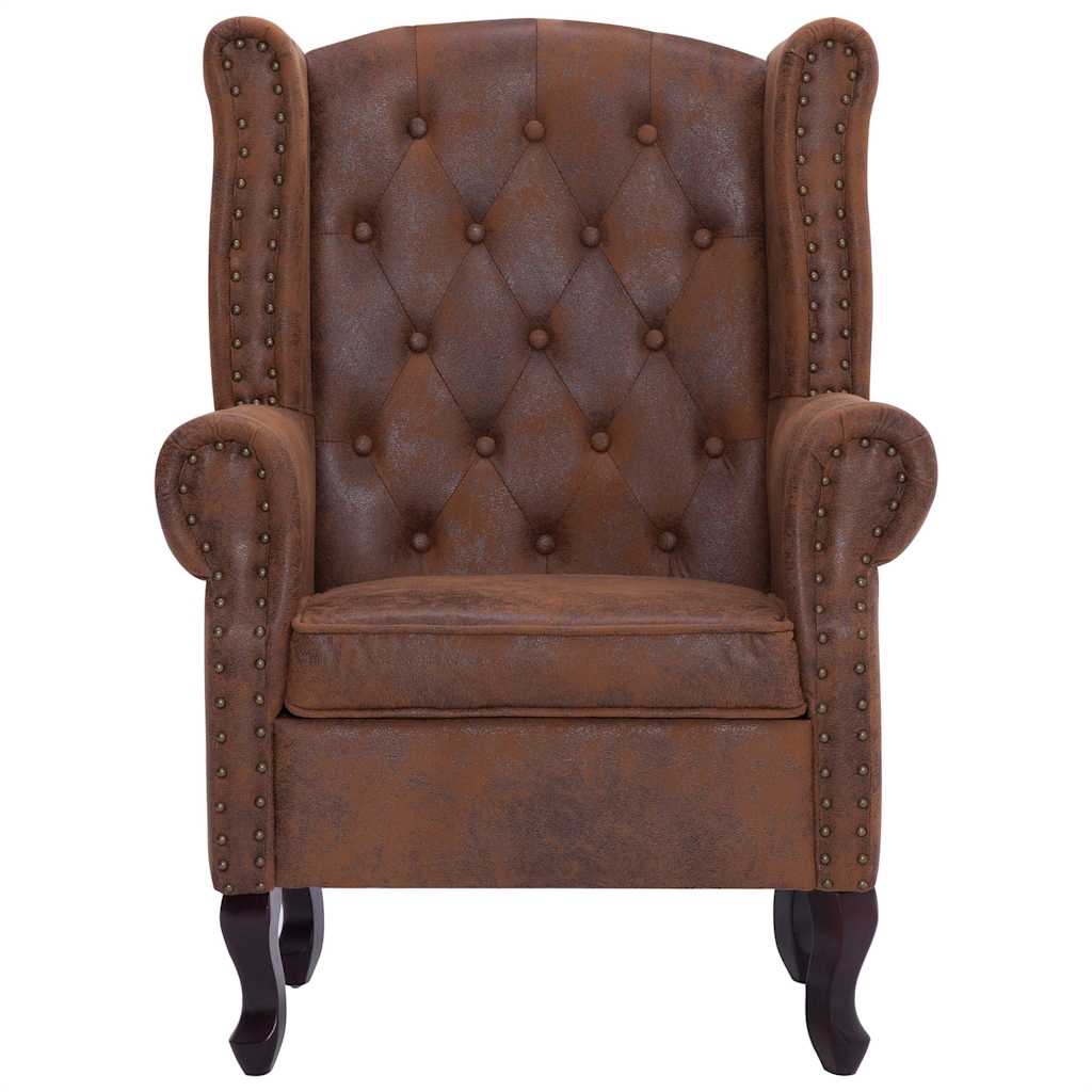 vidaXL Fotel Chesterfield z podnóżkiem, brązowy, sztuczny zamsz