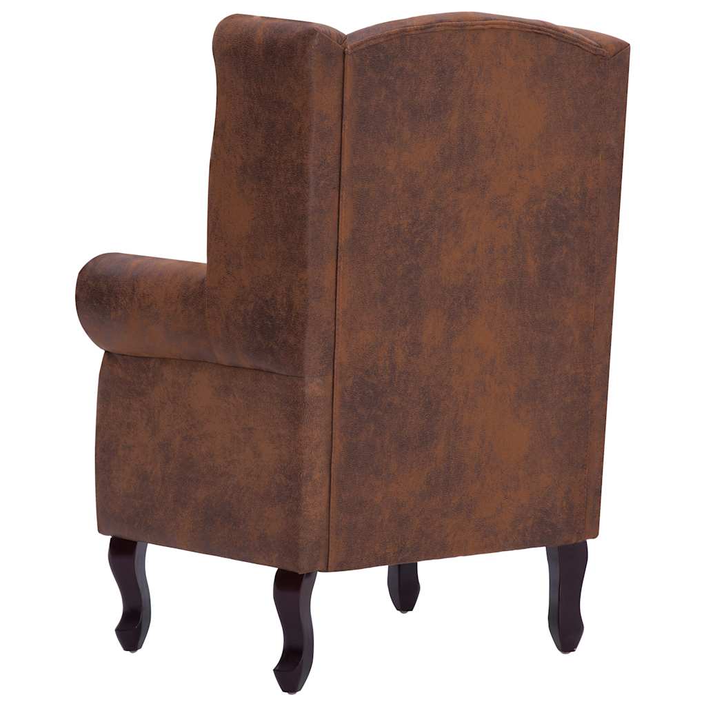 vidaXL Fotel Chesterfield z podnóżkiem, brązowy, sztuczny zamsz