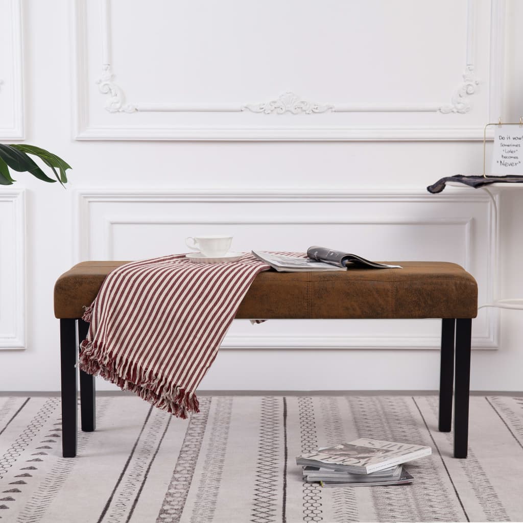 vidaXL Ławka, 106 cm, brązowa, sztuczny zamsz