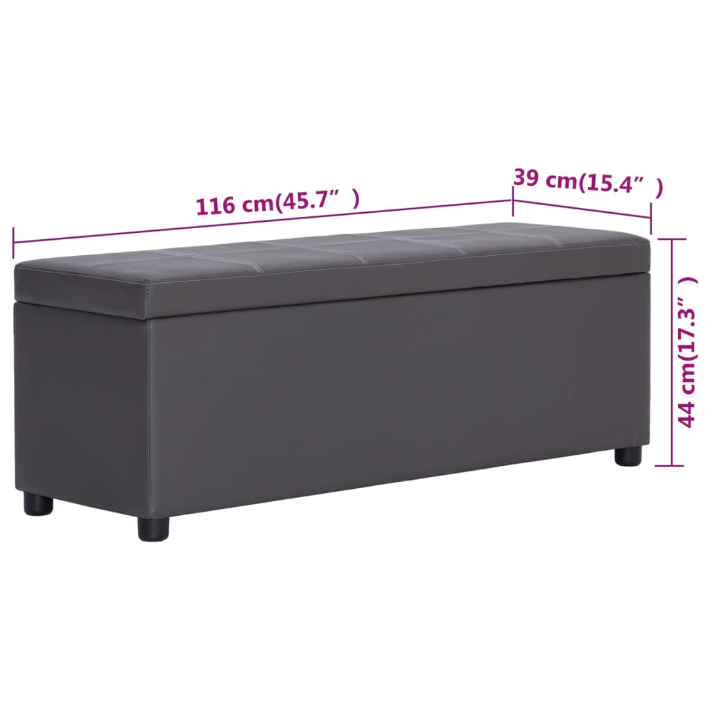 vidaXL Ławka ze schowkiem, 116 cm, szara, sztuczna skóra