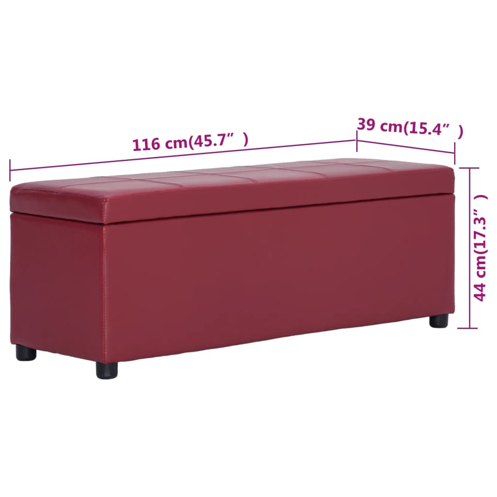 vidaXL Ławka ze schowkiem, 116 cm, czerwone wino, sztuczna skóra