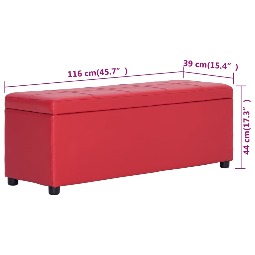 vidaXL Ławka ze schowkiem, 116 cm, czerwona, sztuczna skóra