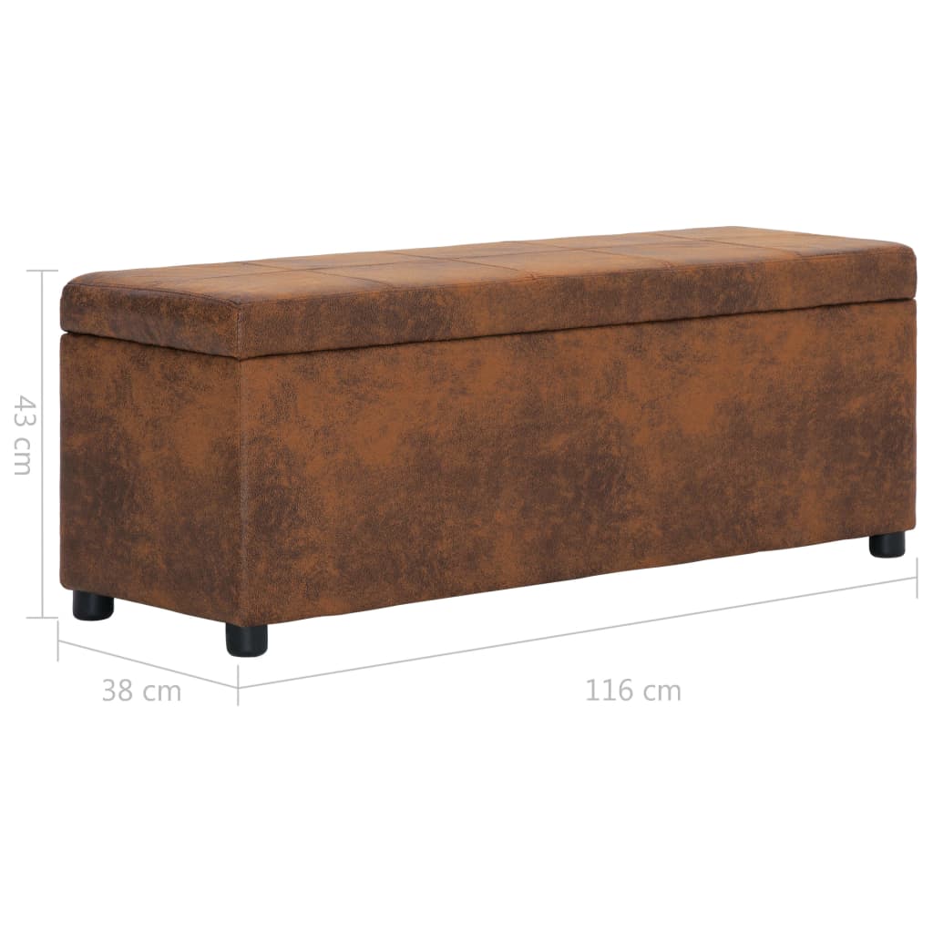 vidaXL Ławka ze schowkiem, 116 cm, brązowa, sztuczna skóra zamszowa