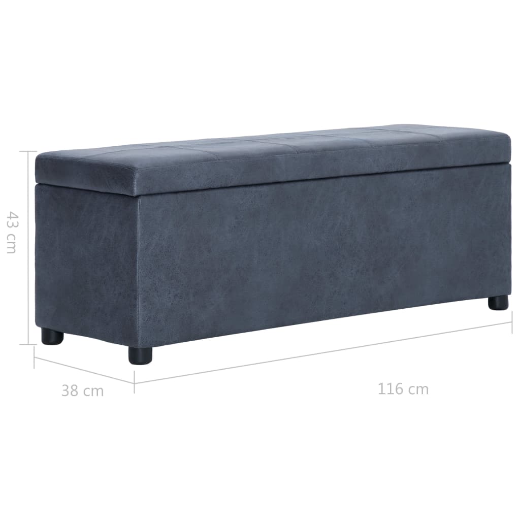 vidaXL Ławka ze schowkiem, 116 cm, szara, sztuczna skóra zamszowa