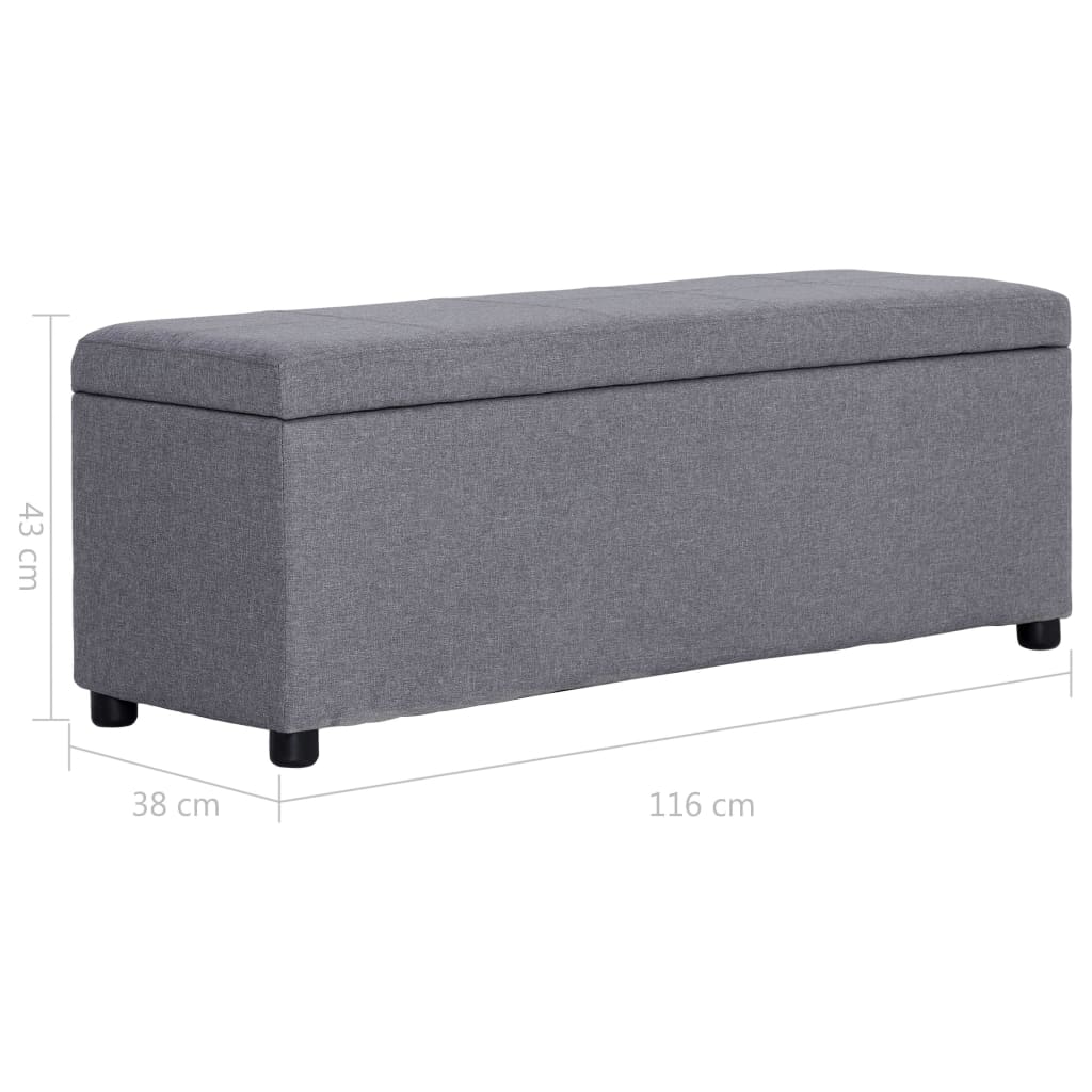 vidaXL Ławka ze schowkiem, 116 cm, jasnoszara, poliester