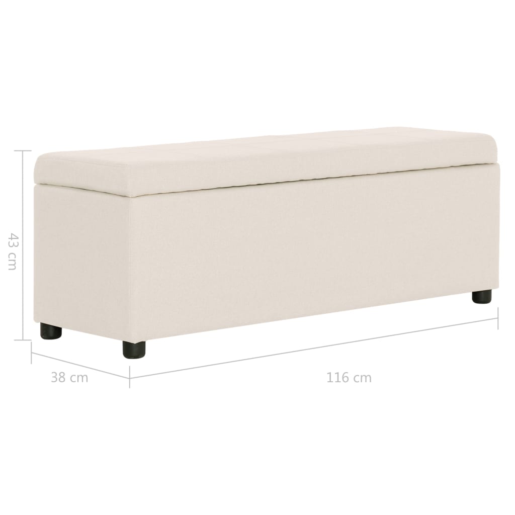 vidaXL Ławka ze schowkiem, 116 cm, kremowa, poliester