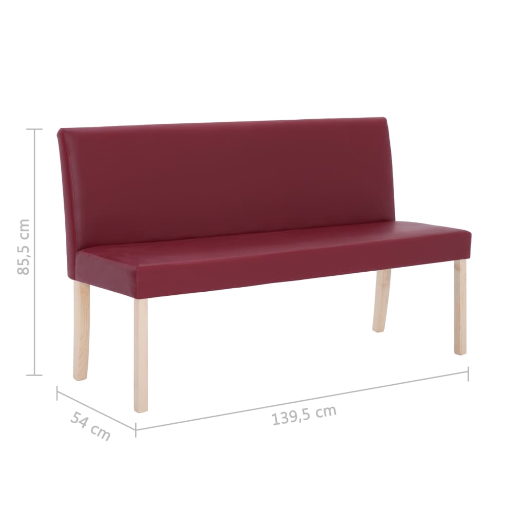 vidaXL Ławka, 139,5 cm, czerwone wino, sztuczna skóra