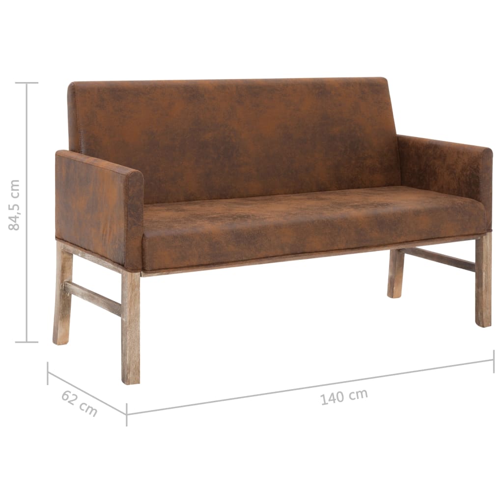 vidaXL Ławka z podłokietnikami, 140 cm, brązowa, sztuczny zamsz