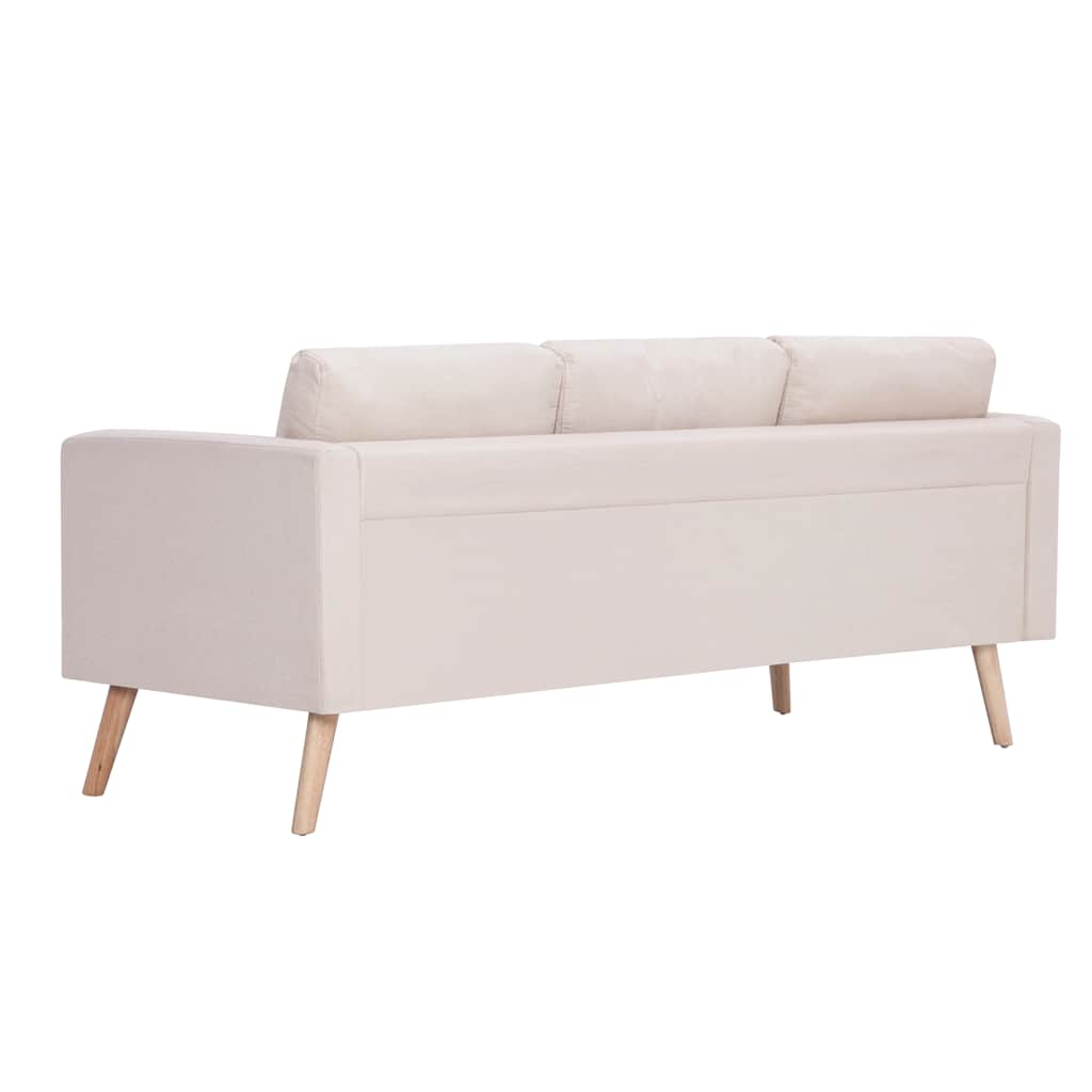 vidaXL Sofa 3-osobowa, materiałowa, kremowa