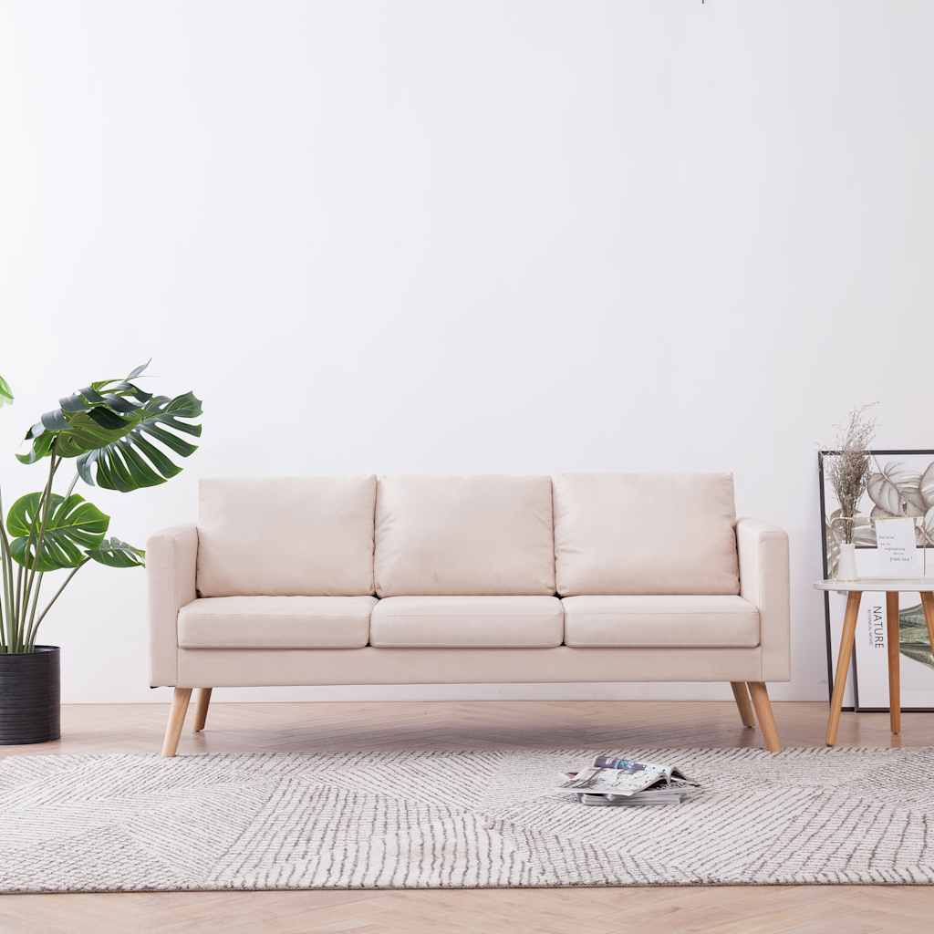 vidaXL Sofa 3-osobowa, materiałowa, kremowa