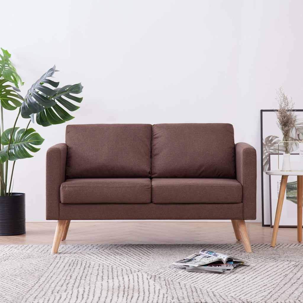 vidaXL 2-osobowa sofa tapicerowana tkaniną, brązowa