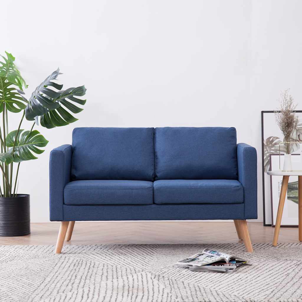 vidaXL 2-osobowa sofa tapicerowana tkaniną, niebieska