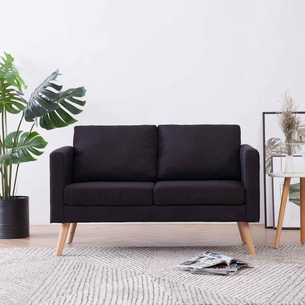 vidaXL 2-osobowa sofa tapicerowana tkaniną, czarna