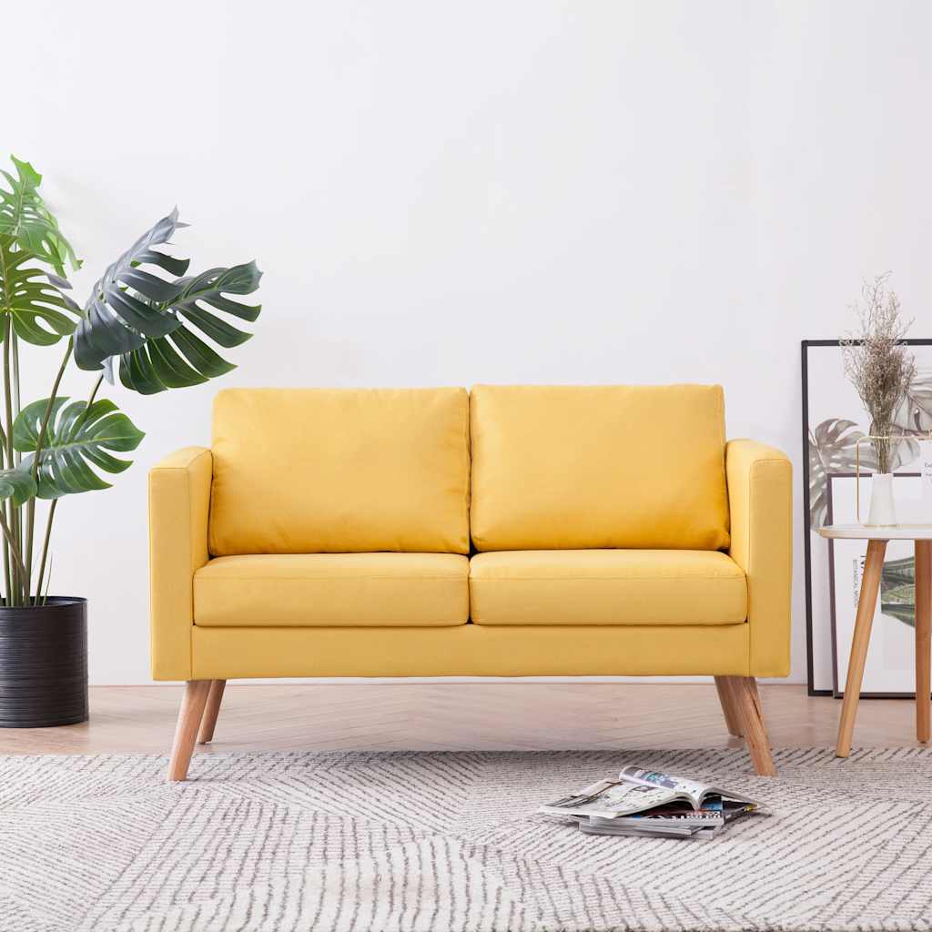 vidaXL Sofa 2-osobowa tapicerowana tkaniną, żółta