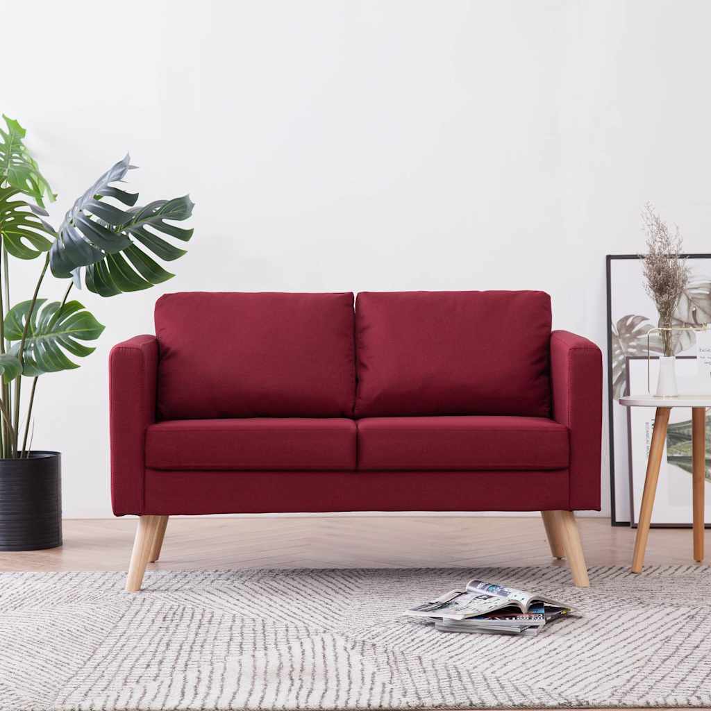vidaXL Sofa 2-osobowa, tapicerowana tkaniną, kolor czerwonego wina