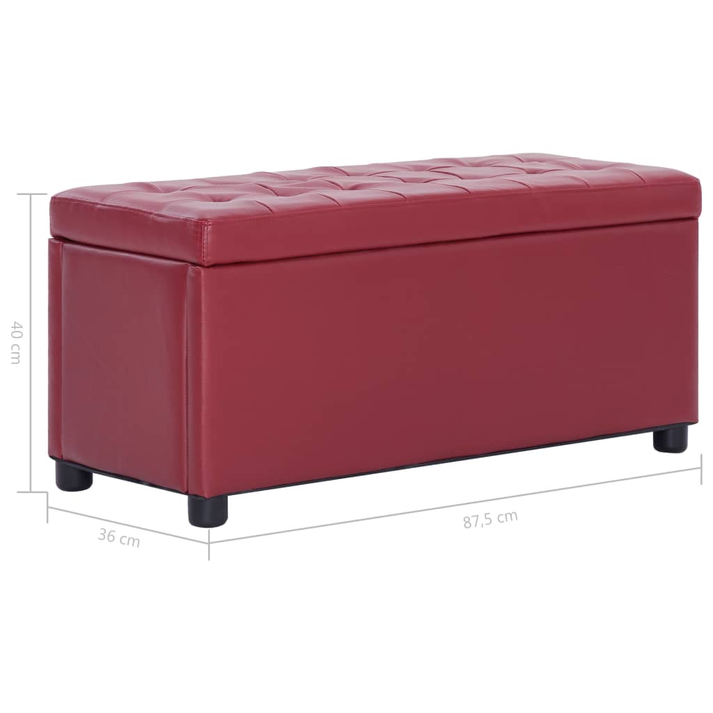 vidaXL Puf z pojemnikiem, 87,5 cm, czerwone wino, sztuczna skóra