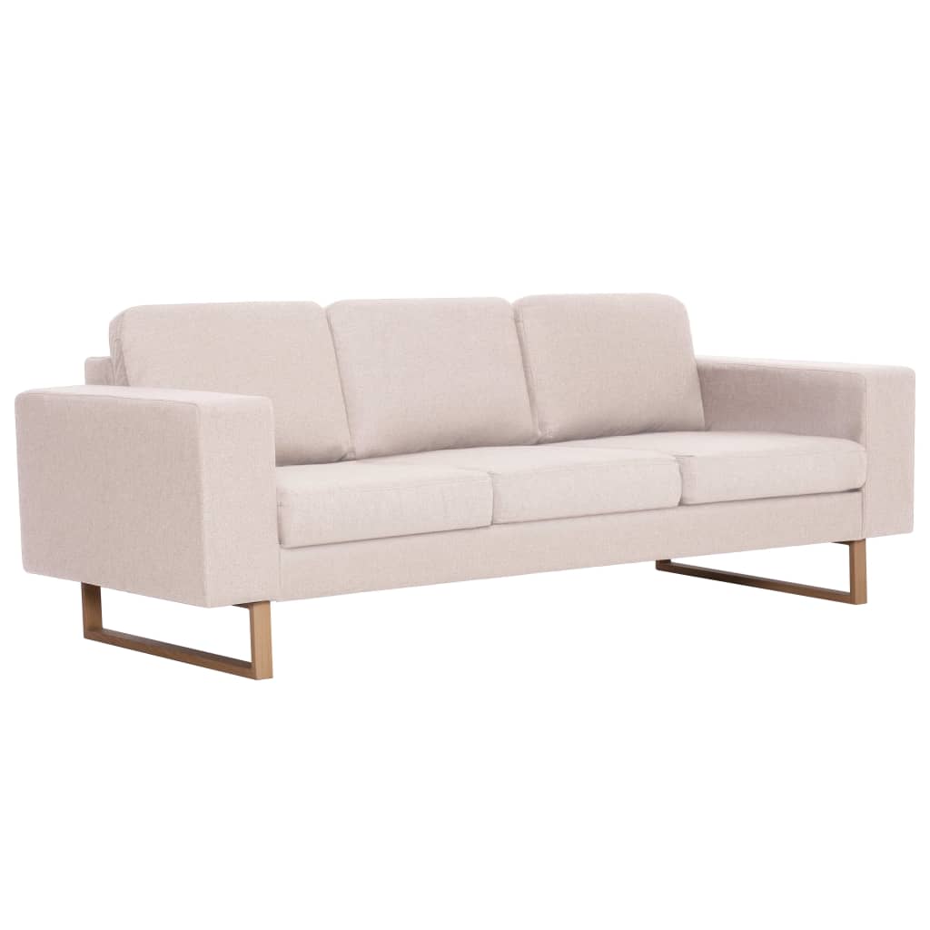 vidaXL Sofa 3-osobowa, tapicerowana tkaniną, kremowa