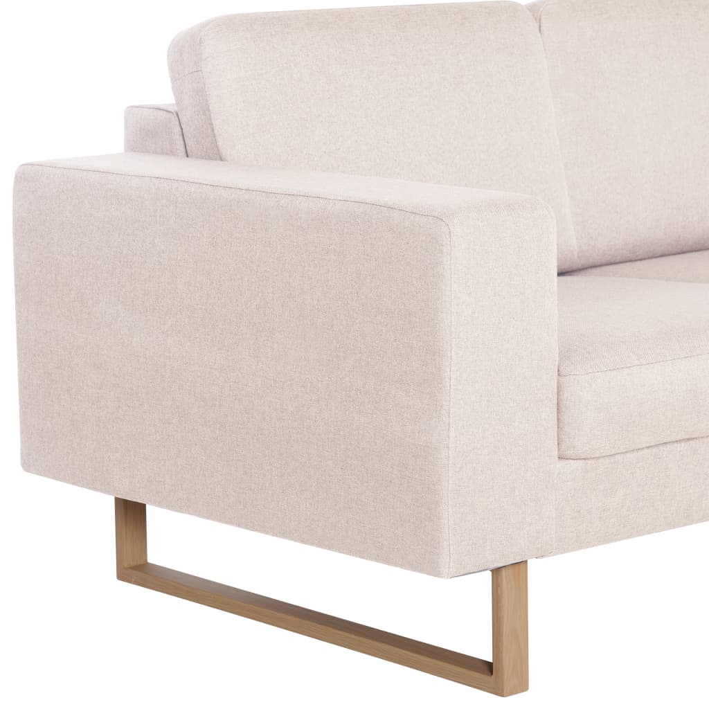 vidaXL Sofa 3-osobowa, tapicerowana tkaniną, kremowa