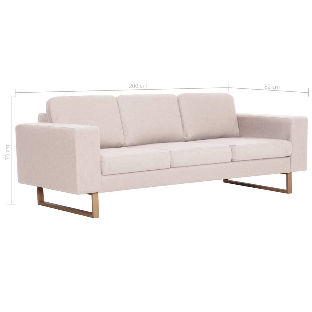vidaXL Sofa 3-osobowa, tapicerowana tkaniną, kremowa