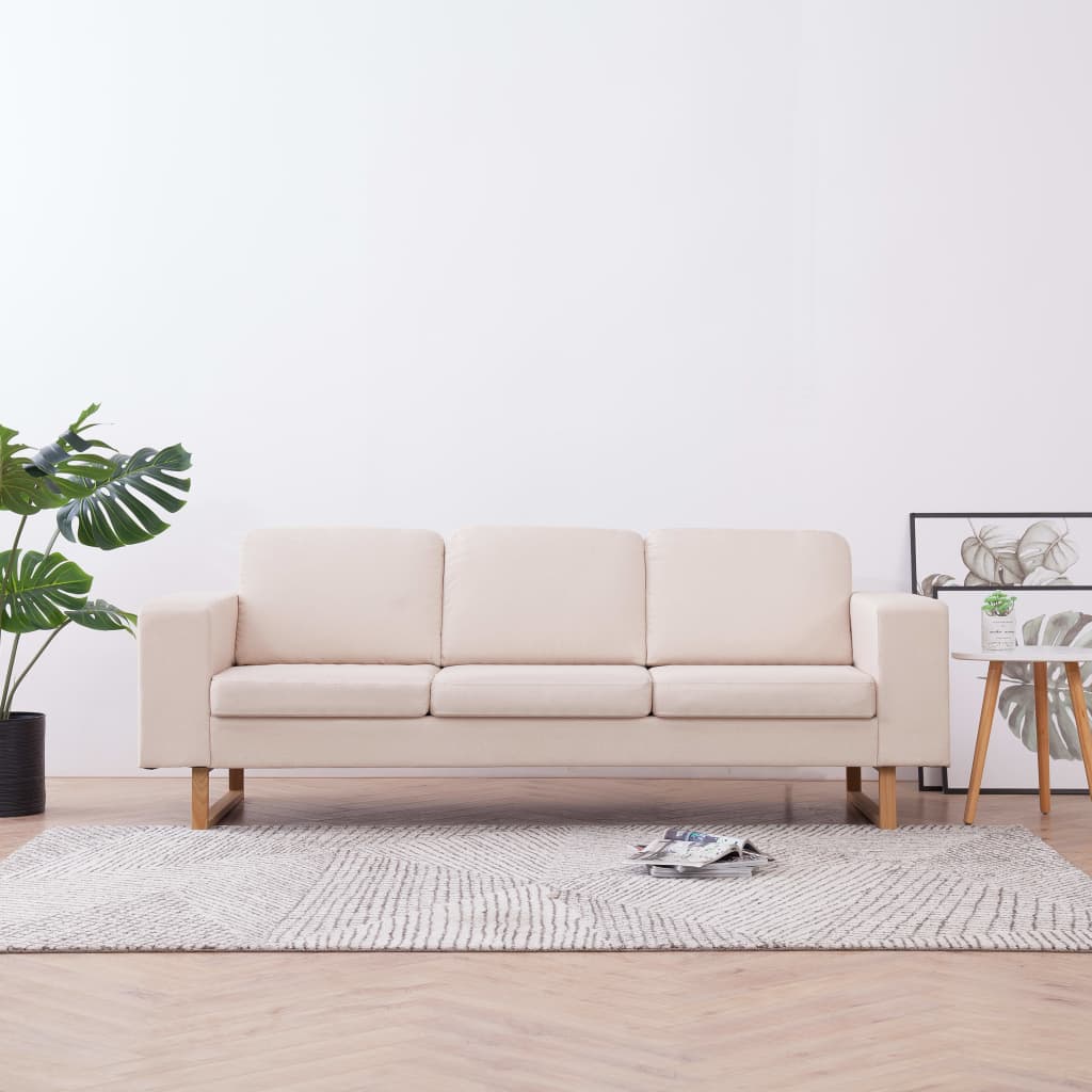 vidaXL Sofa 3-osobowa, tapicerowana tkaniną, kremowa