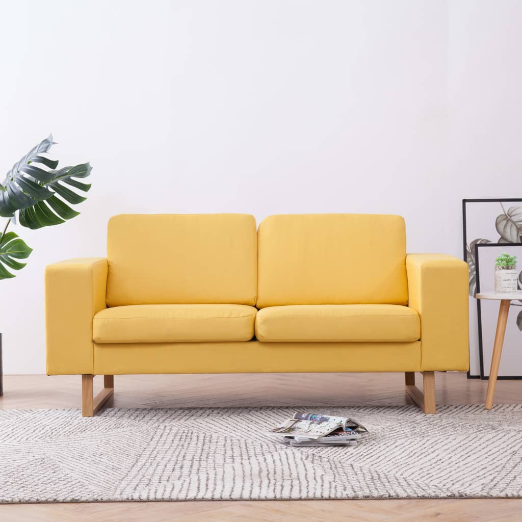 vidaXL Sofa 2-osobowa, tapicerowana tkaniną, żółta