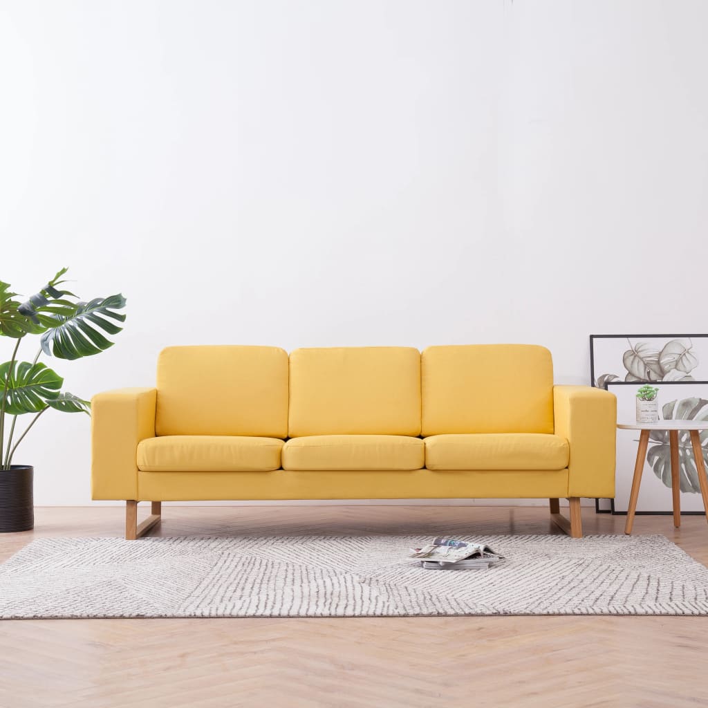 vidaXL Sofa 3-osobowa, tapicerowana tkaniną, żółta