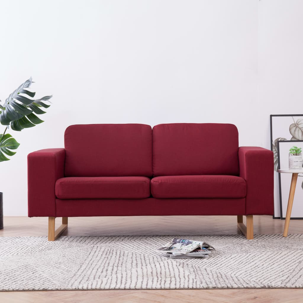 vidaXL Sofa 2-osobowa, tapicerowana tkaniną, kolor czerwonego wina