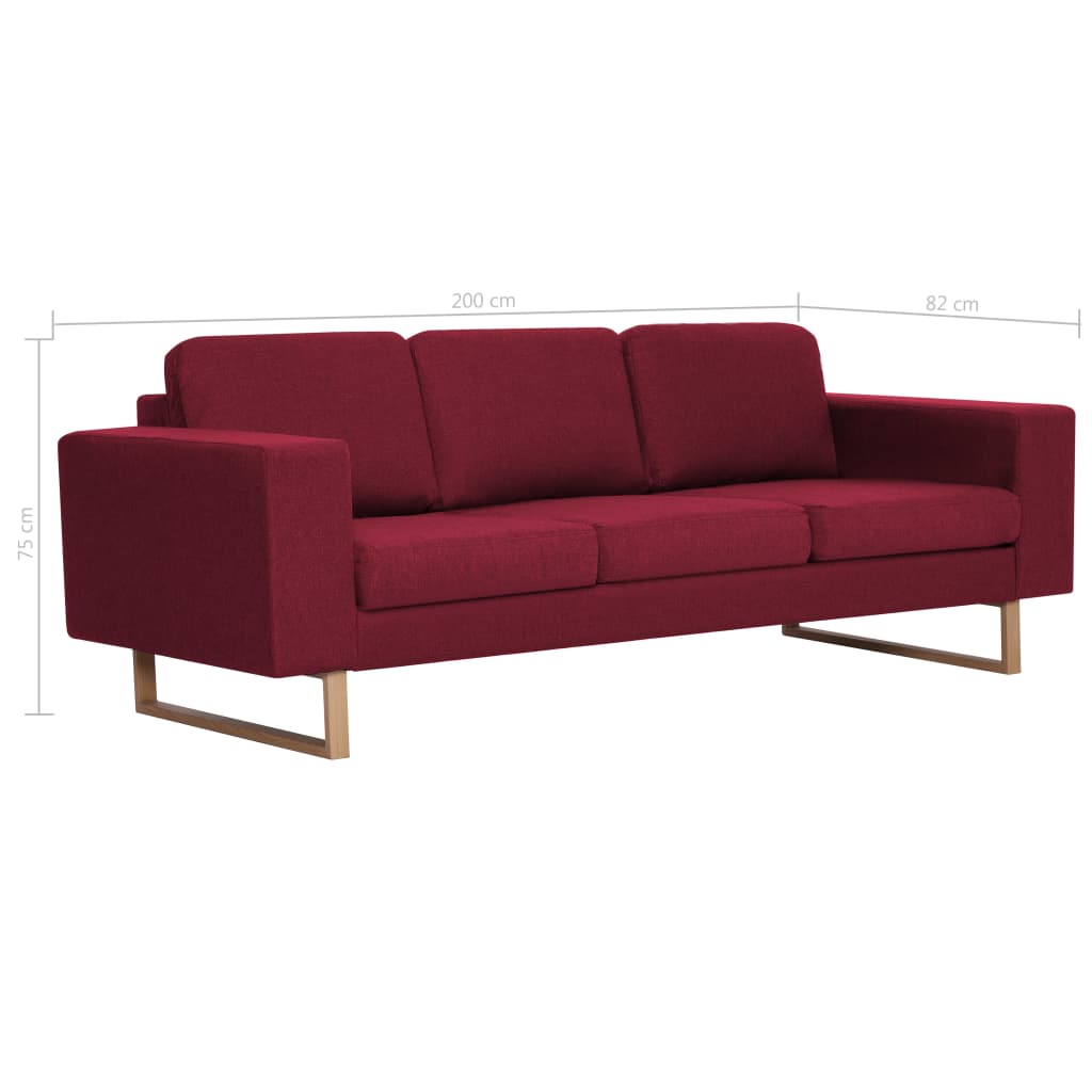 vidaXL Sofa 3-osobowa, tapicerowana tkaniną, kolor czerwonego wina